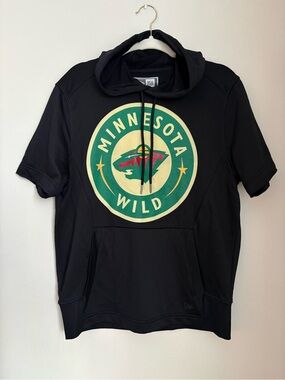 New Era Black Short-Sleeve Hoodie with Green & Cream Minnesota Wild Logo